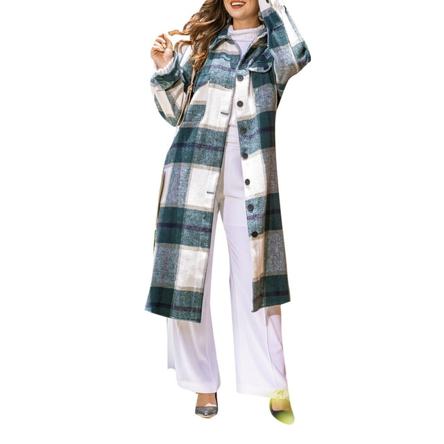 ZAXARRA Women Coat Slit ?Plaid Printing Button-down Overcoat