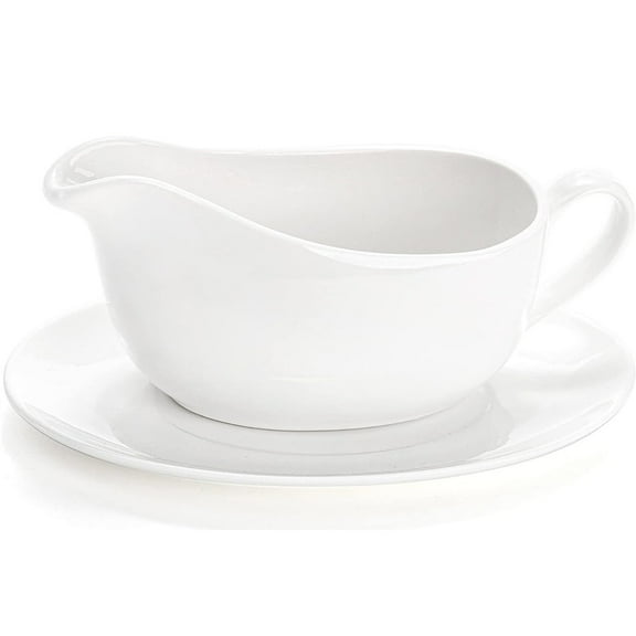 ShadeMart Gravy Boat with Saucer, Large White Ceramic