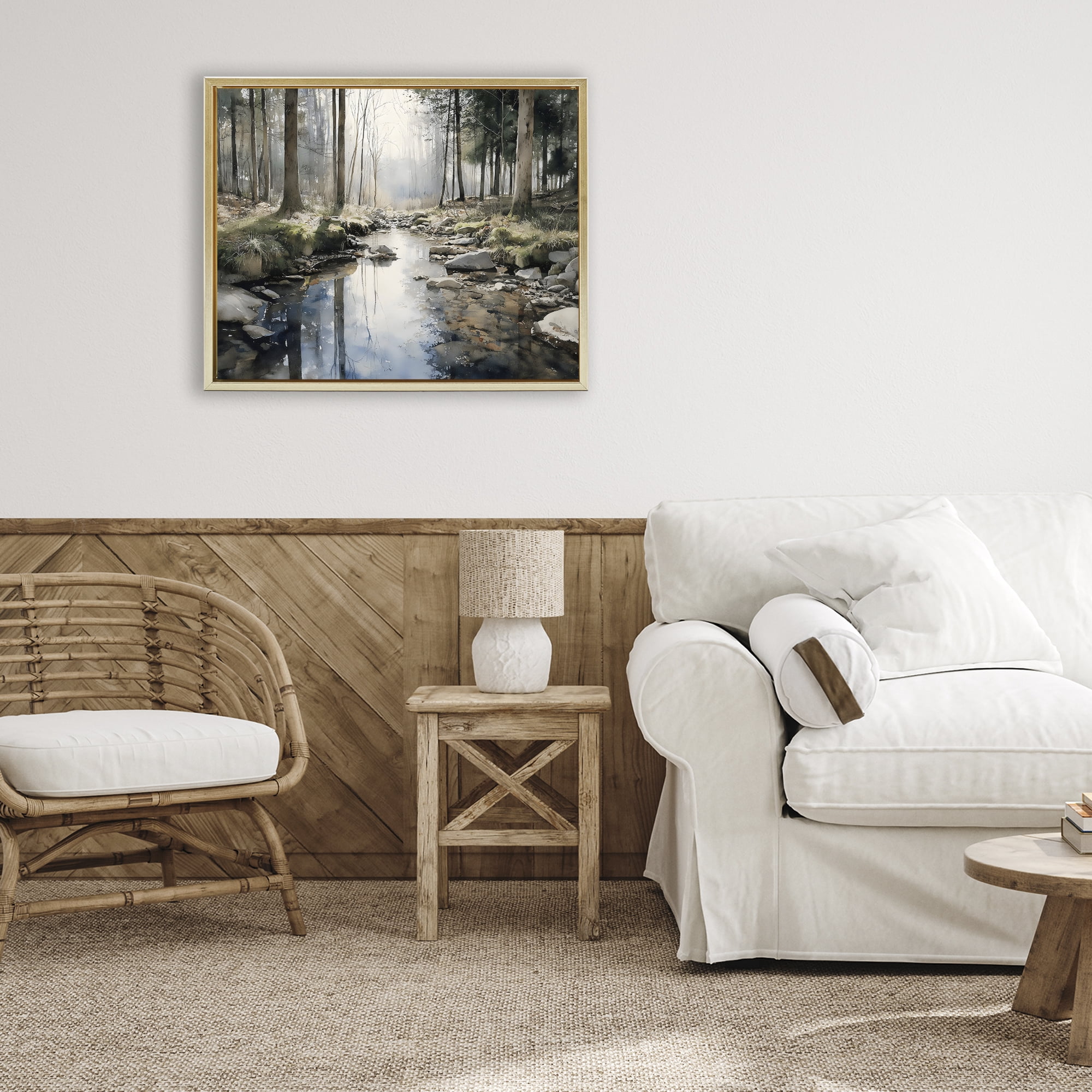 Stupell Industries Rock Creek in Morning Mist Gold Framed Floater Canvas Wall Art, design by Franklyn Gregory