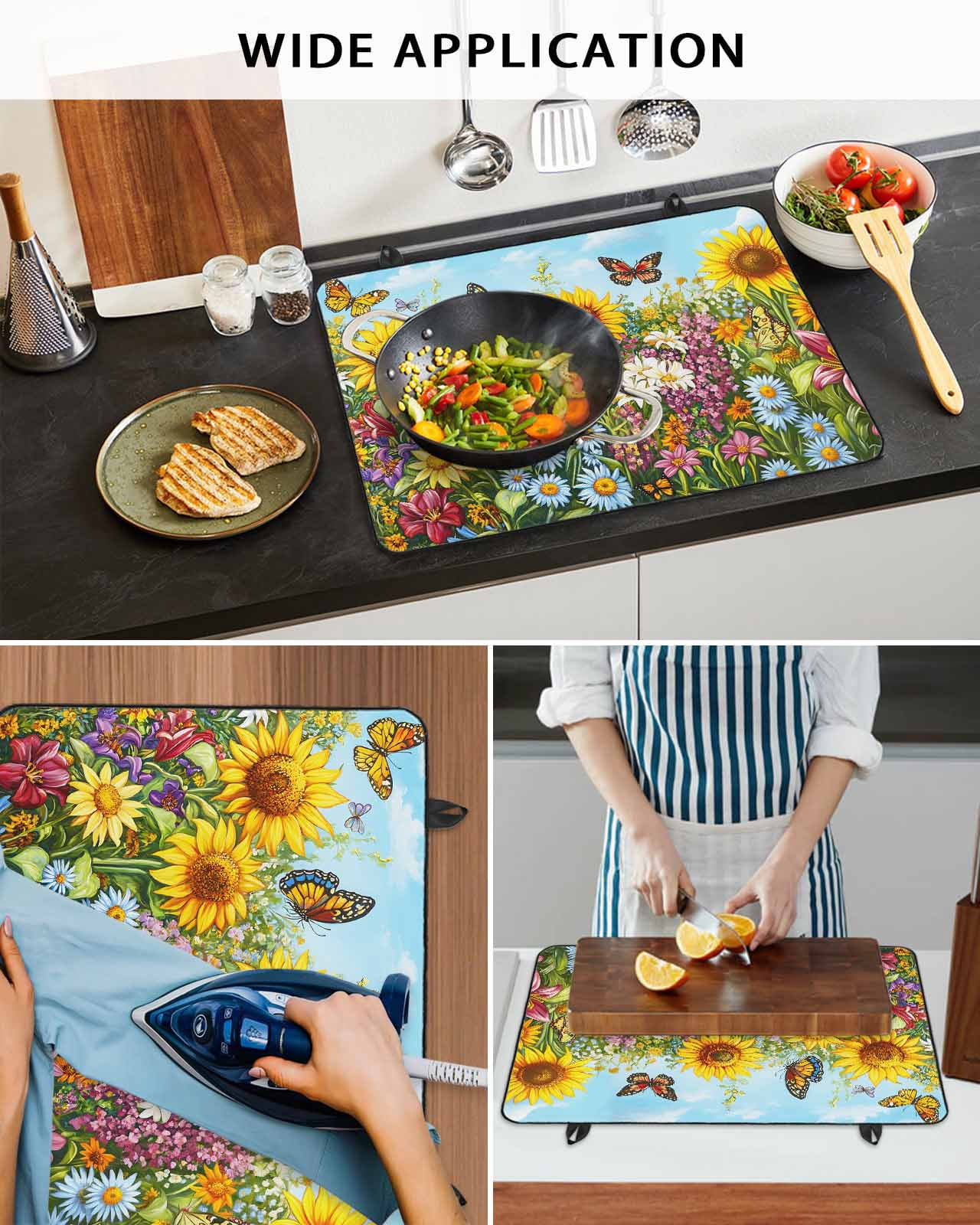 nqOlkjepod Large Induction Cooktop Protector Mat 36"x21", Spring Wildflower Stove Top Covers for Electric Stove, Floral Leaves Country Pastoral Stove Burner Cover Mats, Glass Top Stove Cover