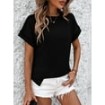 thumbnail image 2 of SHIBEVER Women T Shirts Summer Short Sleeve Tops Casual Round Neck Elegant Stripe Solid Black Tops for Women Size 2XL, 2 of 5