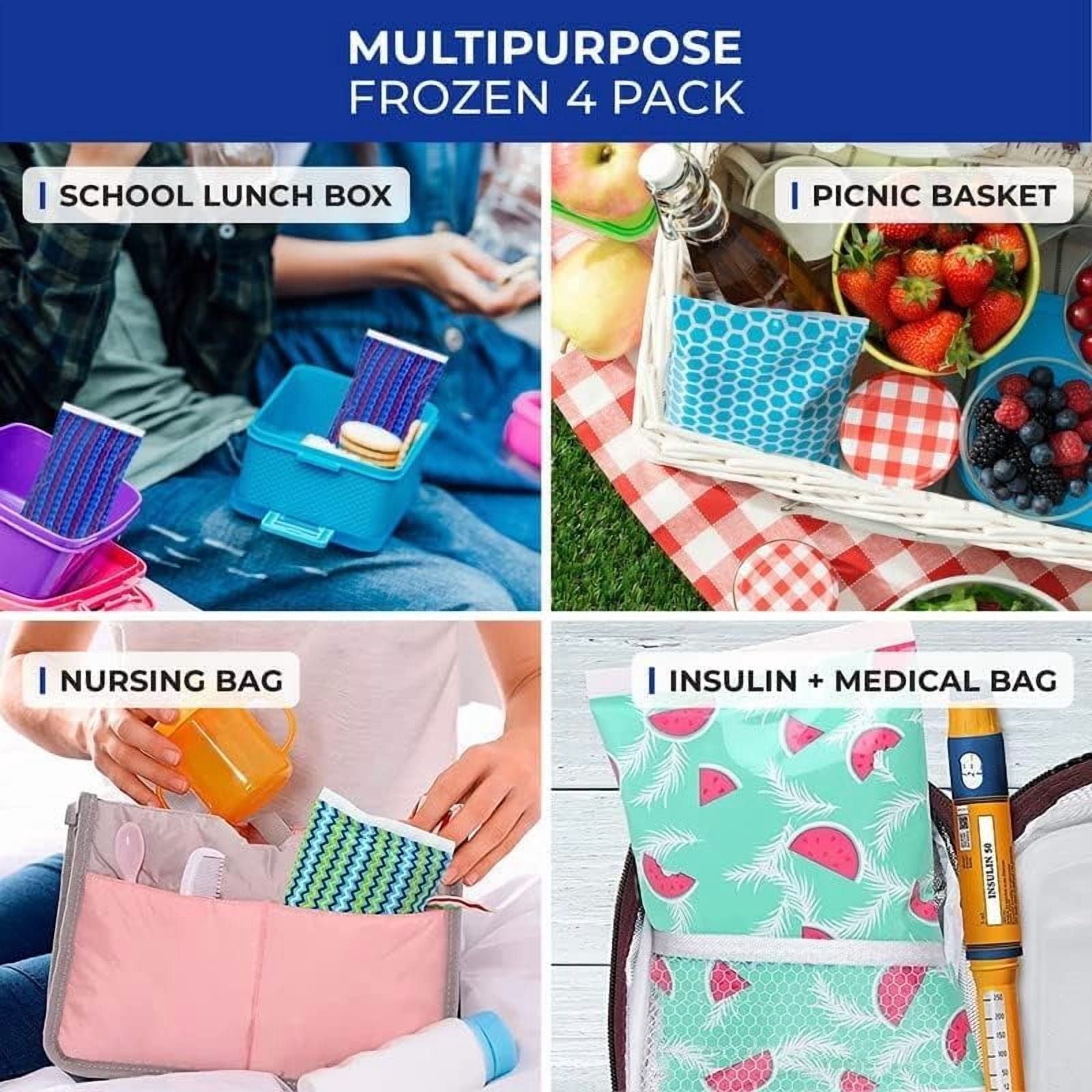 RibRave Ice Packs for Lunch Bags - Reusable Ice Packs for Cooler and Lunch Box - Long Lasting, Lightweight, Soft Gel Ice Packs for Camping, Beach Bags, Picnics, Injuries - Pack of 4