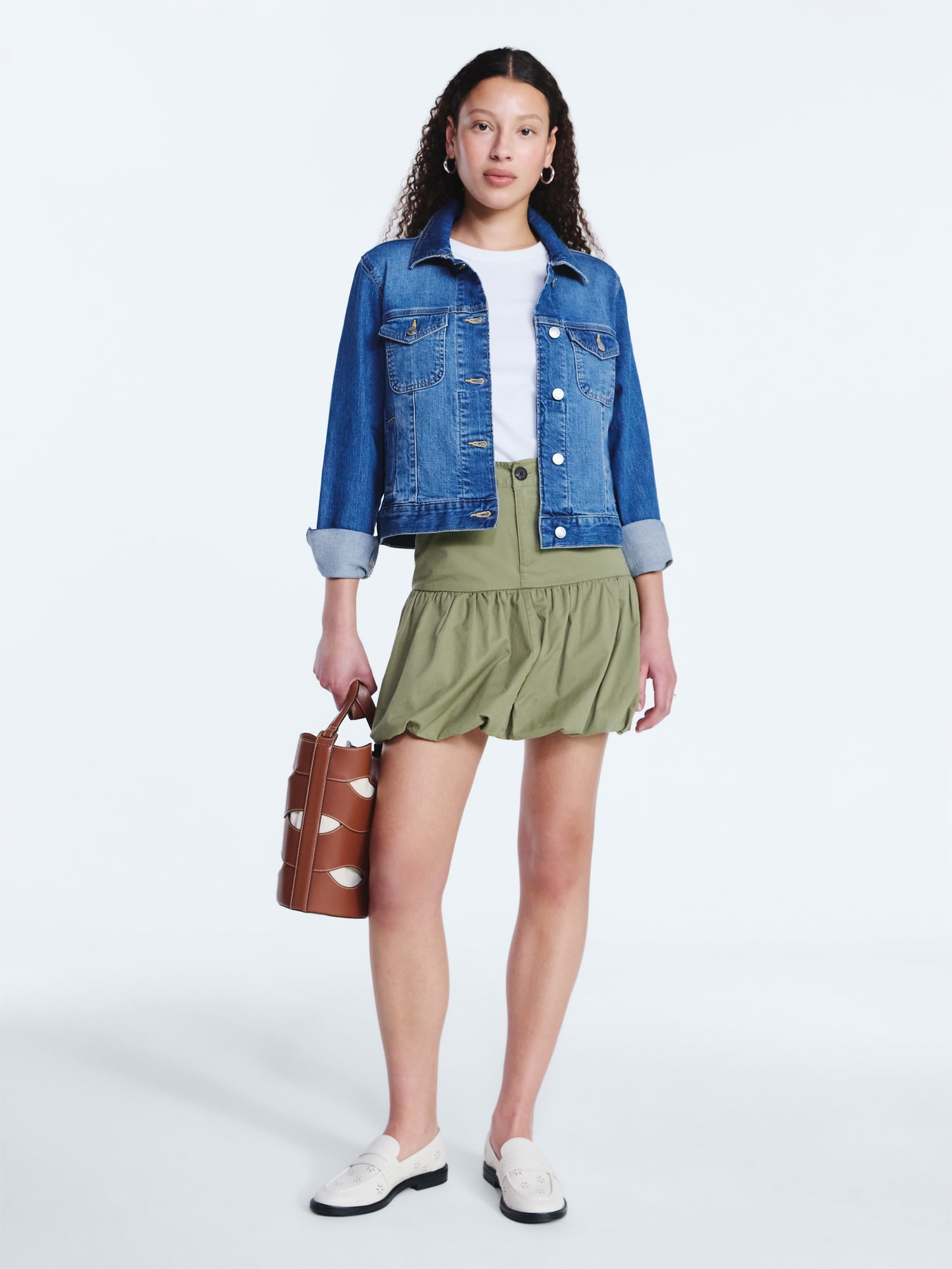 Free Assembly Women's Cropped Denim Jacket with Long Sleeves, Sizes XS-XXL