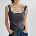 thumbnail image 5 of Drses Women's Summer Slim Fit Comfortable Square Neck Ribbed Solid Color Tank Top Sleeveless Short Top, 5 of 7