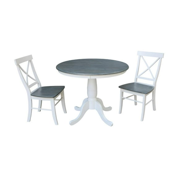 36" Round Solid Wood Gray Table With 2 X-Back Chairs