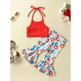 thumbnail image 5 of 4th of July Toddler Baby Girl Outfits Halter Crop Top and Floral Flare Pants Cute Fourth of July Clothes, 5 of 10
