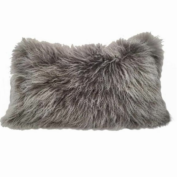 HomeRoots 334353 Grey Snowtop Tibetan Lamb Pillow