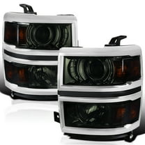 Spec-D Tuning Smoke Projector Headlights w/ Silver Trim Compatible with 2014-2015 Chevy Silverado 1500, Left   Right Pair Headlamps Assembly