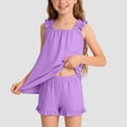 thumbnail image 2 of mgoYE Girl Sets Size 7-8 Toddler Girl Clothes Layered Ruffle Top Floral Shorts Cute Toddler Girls Summer Outfits 2Pcs Clothing Set(Purple,9-10 Years), 2 of 7