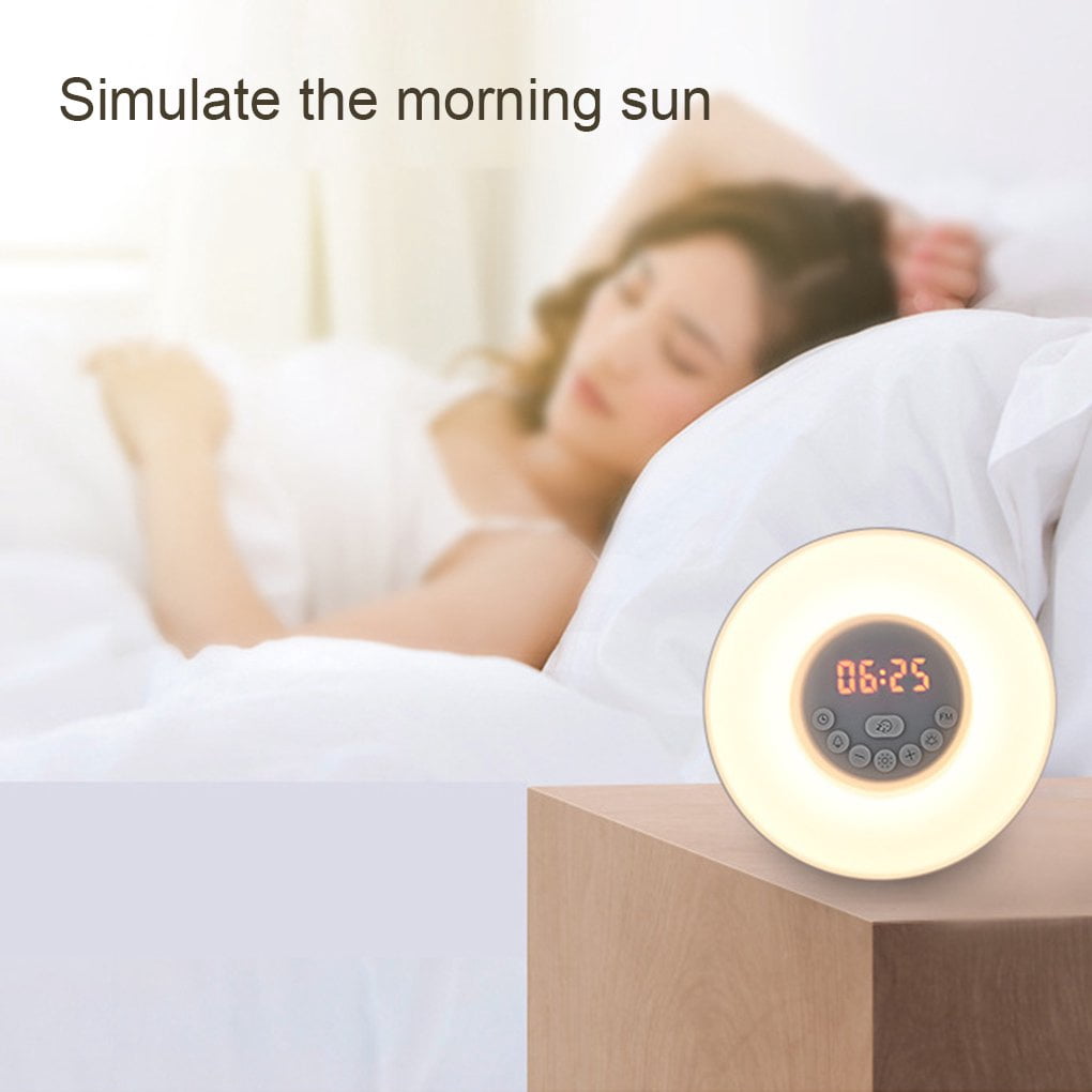 XIHAMA-Digital Radio Clock Sunset Sunrise Simulation Tabletop Dimmable Adjustable Colorful LED USB Powered Alarm Clocks Home Supplies