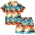 thumbnail image 2 of ZOEREA Toddler Baby Boy Clothes Hawaiian Outfit Shorts Sets Printed Button Down Shirt and Shorts Summer Beach Clothes 1-5T, 2 of 9