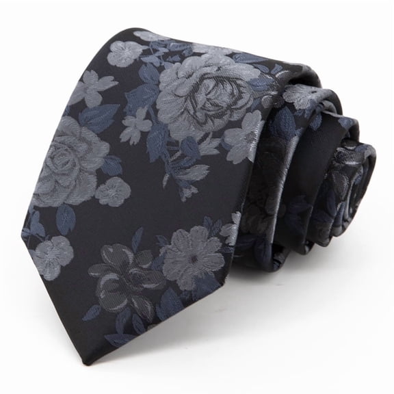 Yongchuantie Fashion Black and Grey Flower Pattern Men's Tie Formal Business 8CM Wide Tie Gift Box