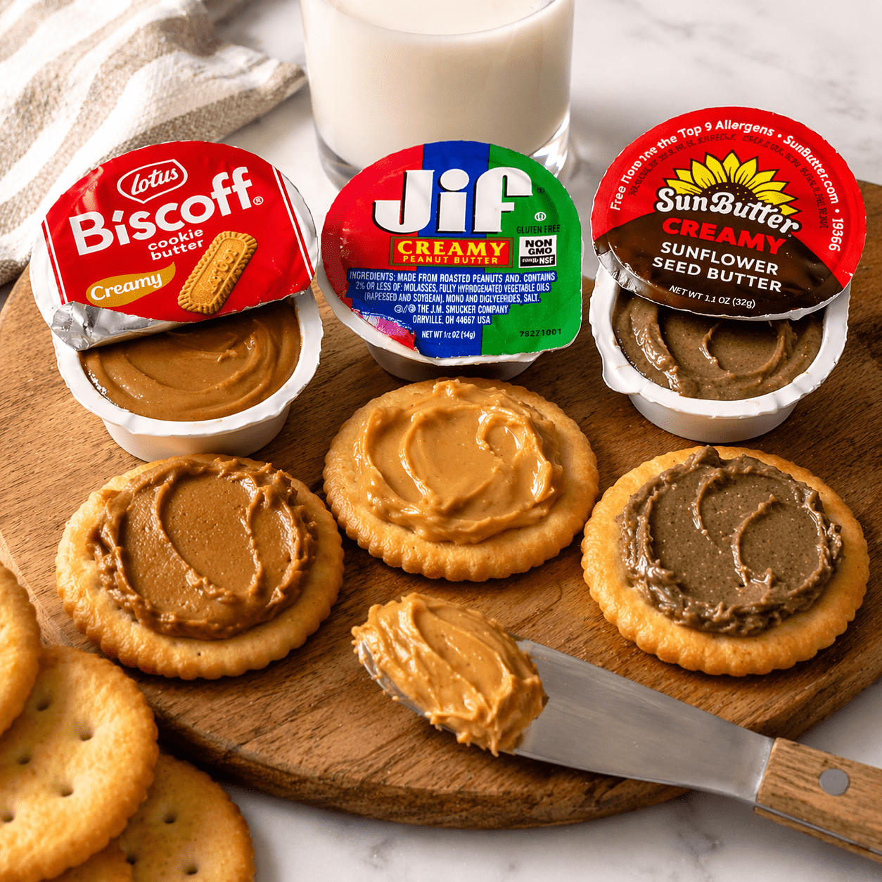 Peanut Butter Cups Variety Pack, 15 Count – Single Serve Snack Pack (5  JIF TO GO, 5 Biscoff Cookie Butter, 5 Sunflower Butter) – On-the-Go Portion Cups for Lunch, Kids & Snacks