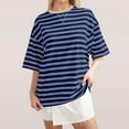 thumbnail image 2 of Jewelreauty Elbow Length Tops for Women Oversized Crewneck Striped Blouses Summer Casual Loose Tee, 2 of 6