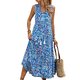 thumbnail image 1 of Vestido de Verano para Mujer, Sin Mangas, Bohemio, Floral, con Escote en V, Lazo Frontal, Flecos y Fluido Azul M, 1 of 8