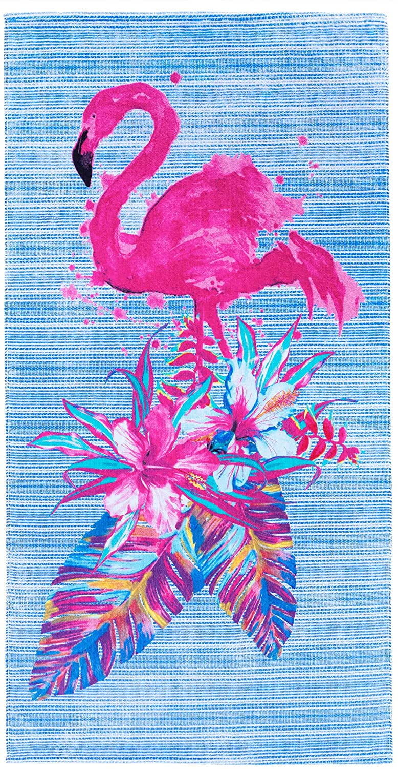 30" x 60" Flamingos & Flowers Beach Velour Beach Towel 