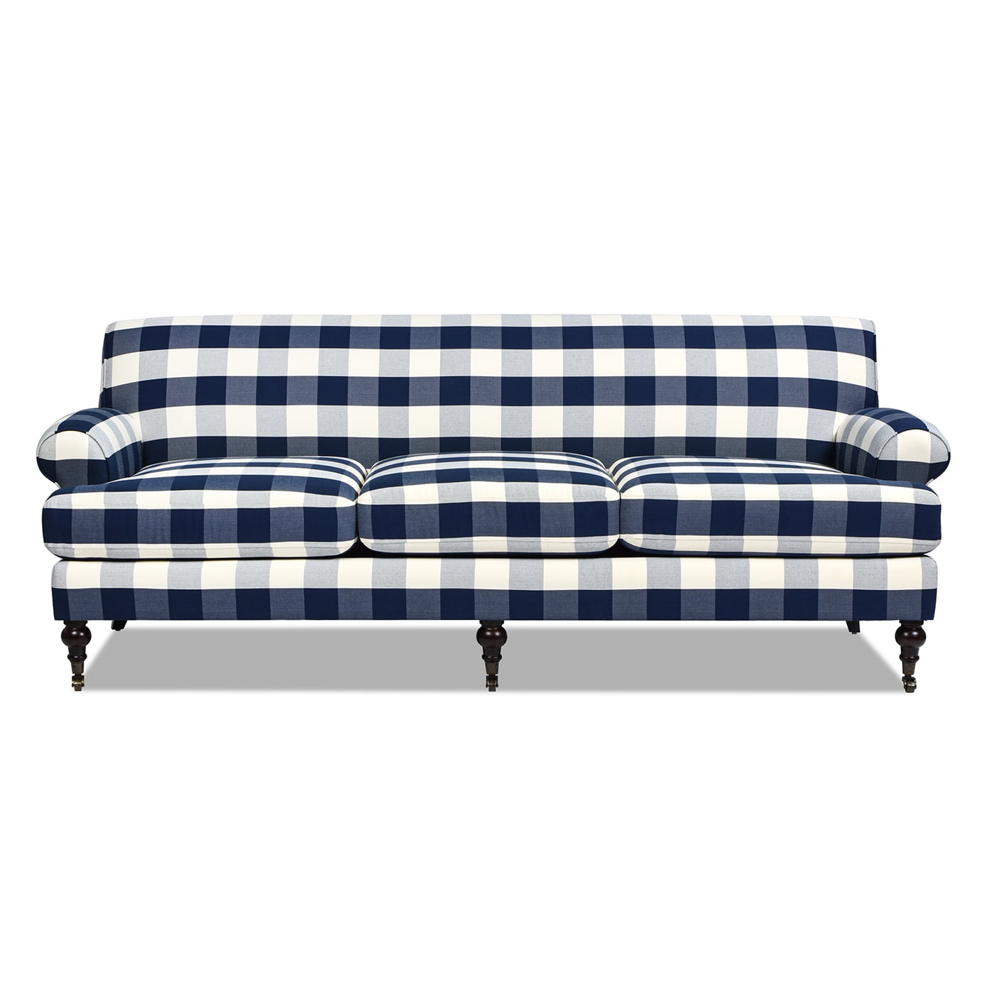 Jennifer Taylor Home Alana 88" Lawson Living Room Three-Cushion Tightback Sofa Couch with Metal Casters, Blue Lattice