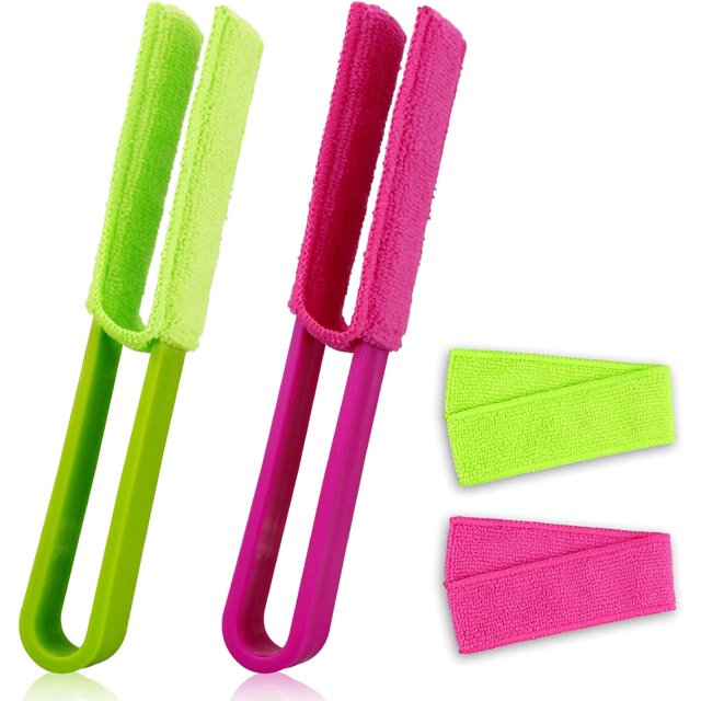 Paquete de 2 plumeros de limpieza de cortinas con 2 fundas adicionales para quitar el polvo del aire acondicionado (rojo y verde)