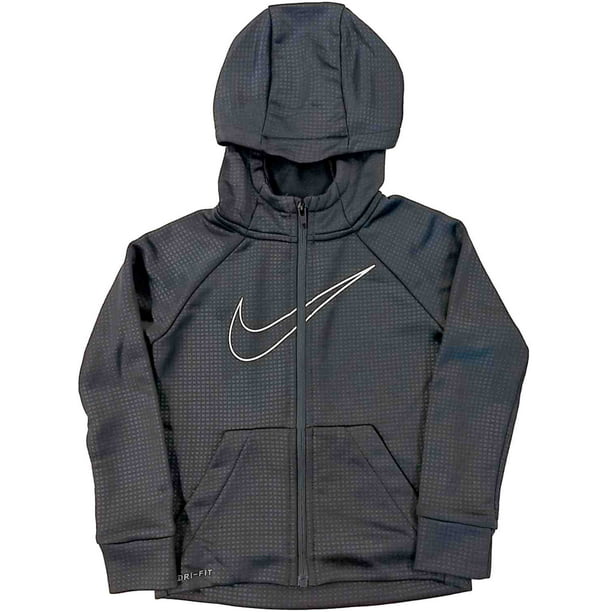 Nike Dri-Fit Boys Gray Pixel Swoosh Zip Front Hoodie Sweatshirt Jacket ...