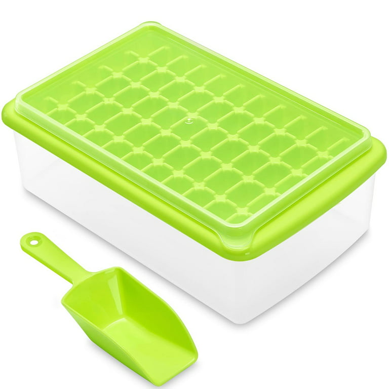 Food-grade Silicone Ice Cube Tray with Lid and Storage Bin for Freezer,  Easy-Release 55 Small Nugget Ice Tray with Spill-Resistant Cover&Bucket,  Flexible Ice Cube Molds with Ice Container - Green 