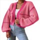 thumbnail image 2 of Cárdigan Corto con Bloques de Color para Mujer, Suéter de Larga con Abertura Frontal Estilo Color Melocotón S, 2 of 10