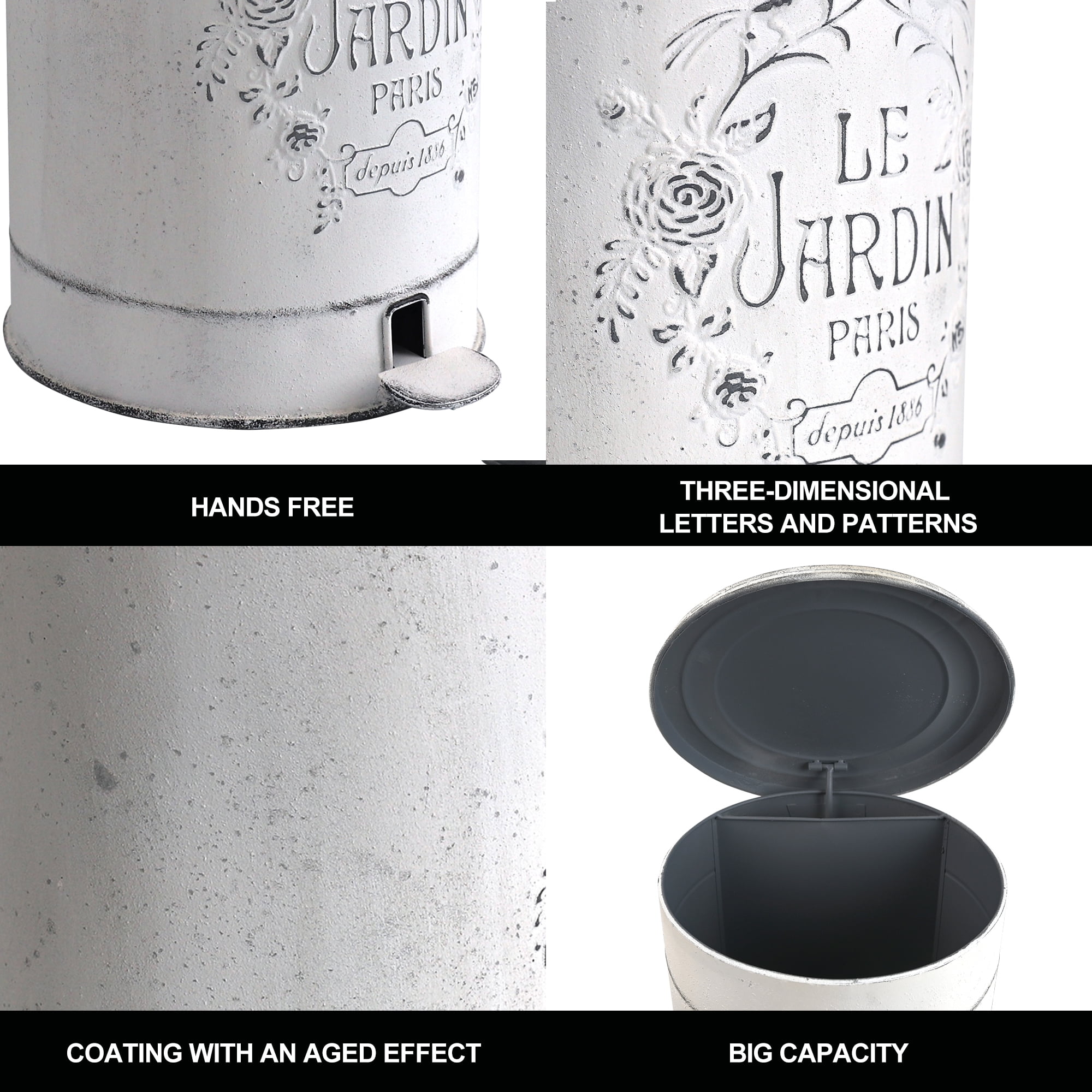 Vintage Metal Step On Trash Can With Lid 4.5 Gallon Farmhouse Rustic Garbage Can Waste Bin for Kitchen Bathroom Bedroom Porch