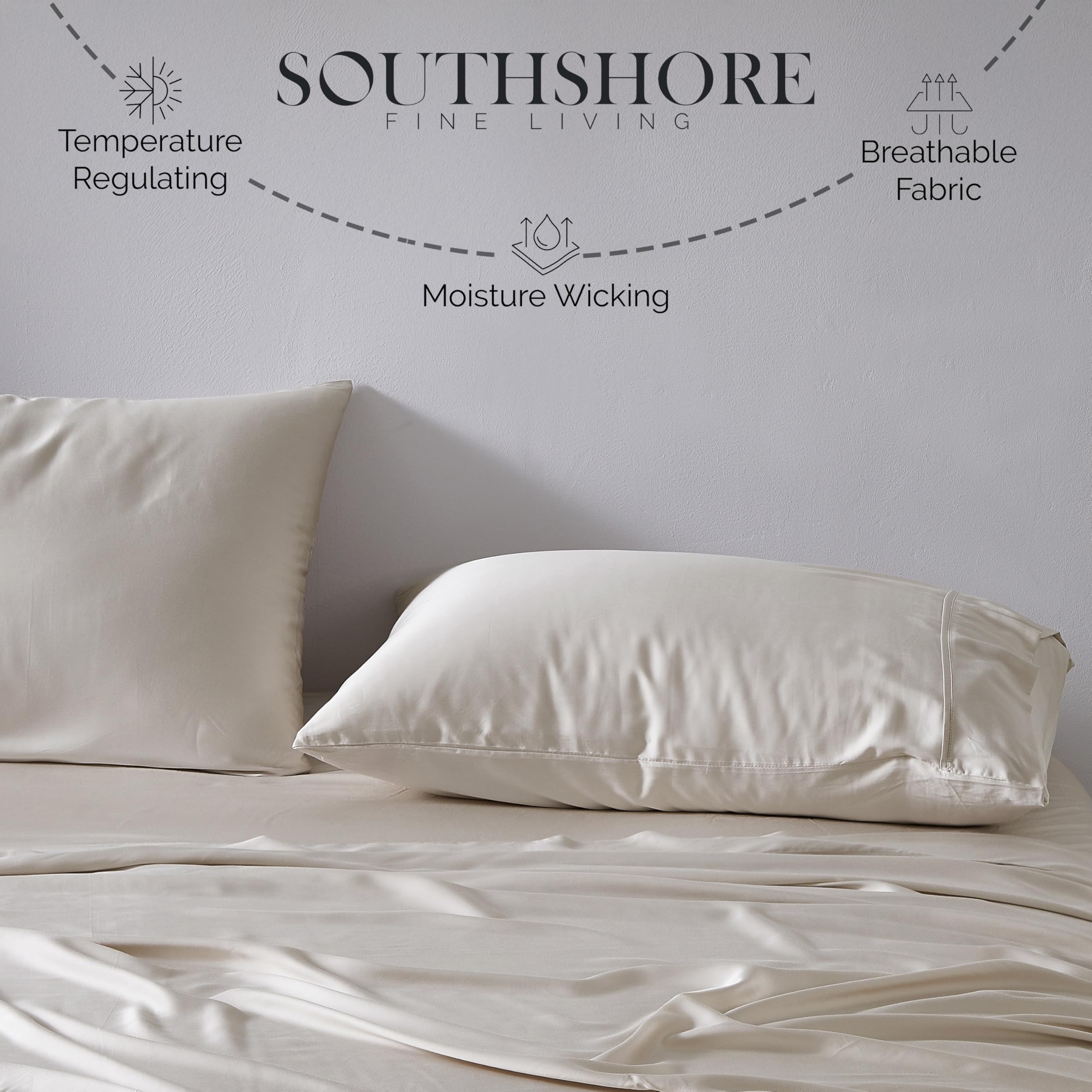 Southshore Fine Living, Inc. Rayon/Viscose Derived from Bamboo Sheets, King Size Sheet Set, Bone