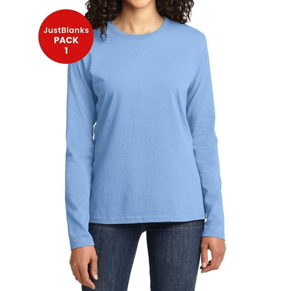 JustBlanks Ladies Long Sleeve Core Cotton Tee Open Hem Cuffs