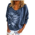 thumbnail image 2 of Kayannuo Clearance Womens Tops Long Sleeve Shirts Fall Clearance Women Fashion O-neck Pullover Casual Loose Printed Long Sleeve Tops Blouse Blue, 2 of 9