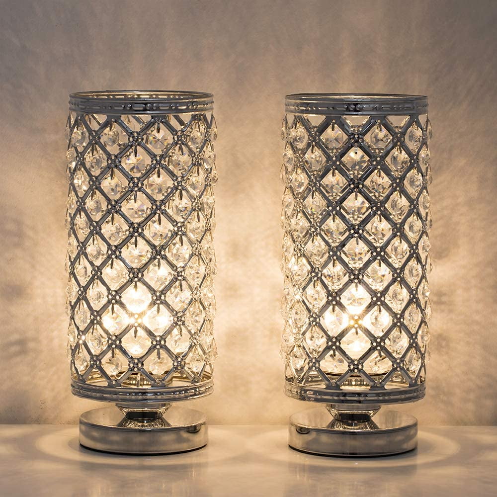 Crystal Table Lamps Set of 2 with Clear Crystal Lamp Shade, Silver