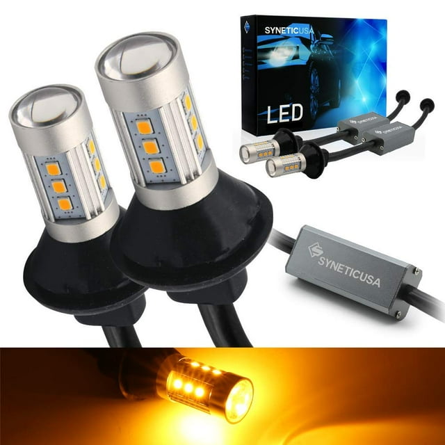 Syneticusa 3157 Error Free Canbus Ready Yellow/Amber LED Front/Rear Turn Signal Light Bulbs DRL Parking Lamp No Hyper Flash All in One