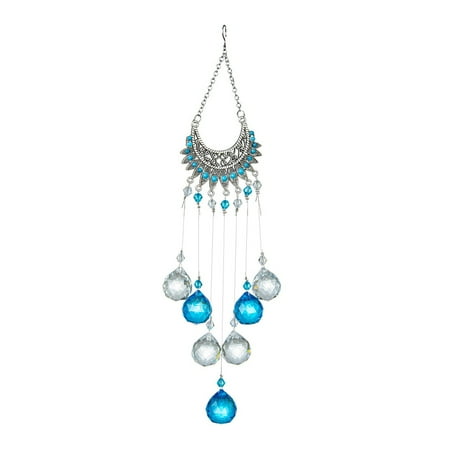 

Pudcoco Colorful Crystal Hanging Pendant Moon Flower Shape DIY Crystal Balls Ornament for Window Home Garden