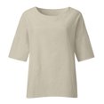 thumbnail image 4 of Linen Tops Woman Summer Loose Fit Half Sleeve Crew Neck Womens Cotton Linen Shirt Side Split Casual Tees (X-Large, Khaki), 4 of 5