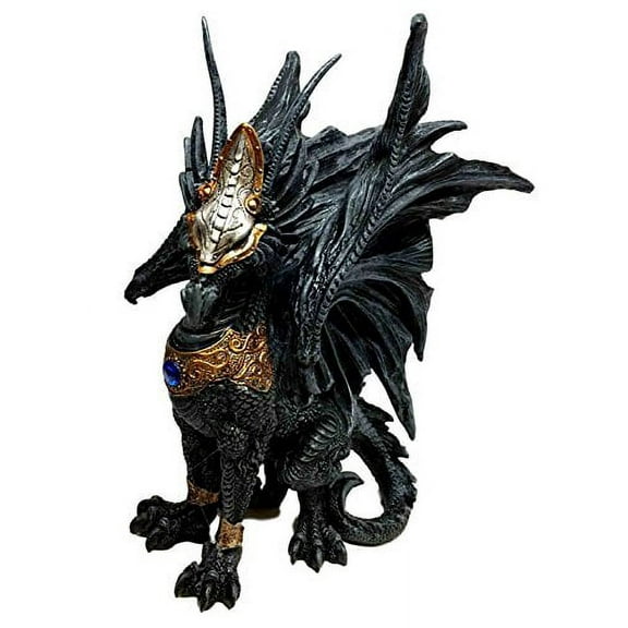 GROUND UNIT BLACK ARMORED DRAGON STANDING GUARD STATUE SCULPTURE