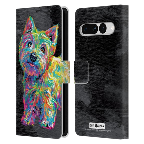 Head Case Designs Officially Licensed P.D. Moreno Animals II Marvin The Westie Dog Leather Book Wallet Case Cover Compatible with Google Pixel 7 Pro