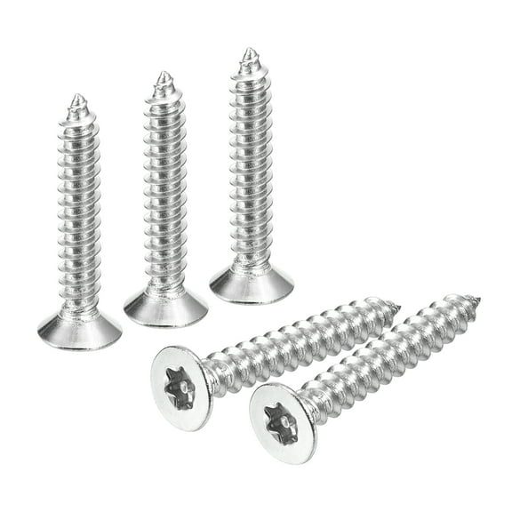 Uxcell Flat Countersunk Head Torx Screws, 100Pcs M5 x 35mm 304 Stainless Steel Tamper Proof Sheet Metal Screws with Bit T25, Self-Tapping Anti-Theft for Wood, Mechanical Industry (Silver)