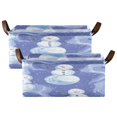 thumbnail image 2 of Illustration Of Snowmen on Lavender Background Storage Basket Soccer Plaid Fabric Hoard Box Oversized Collapsible Closet Organizer with Metal Iron Frame 16.9×11.4×7.7in, 2 of 8