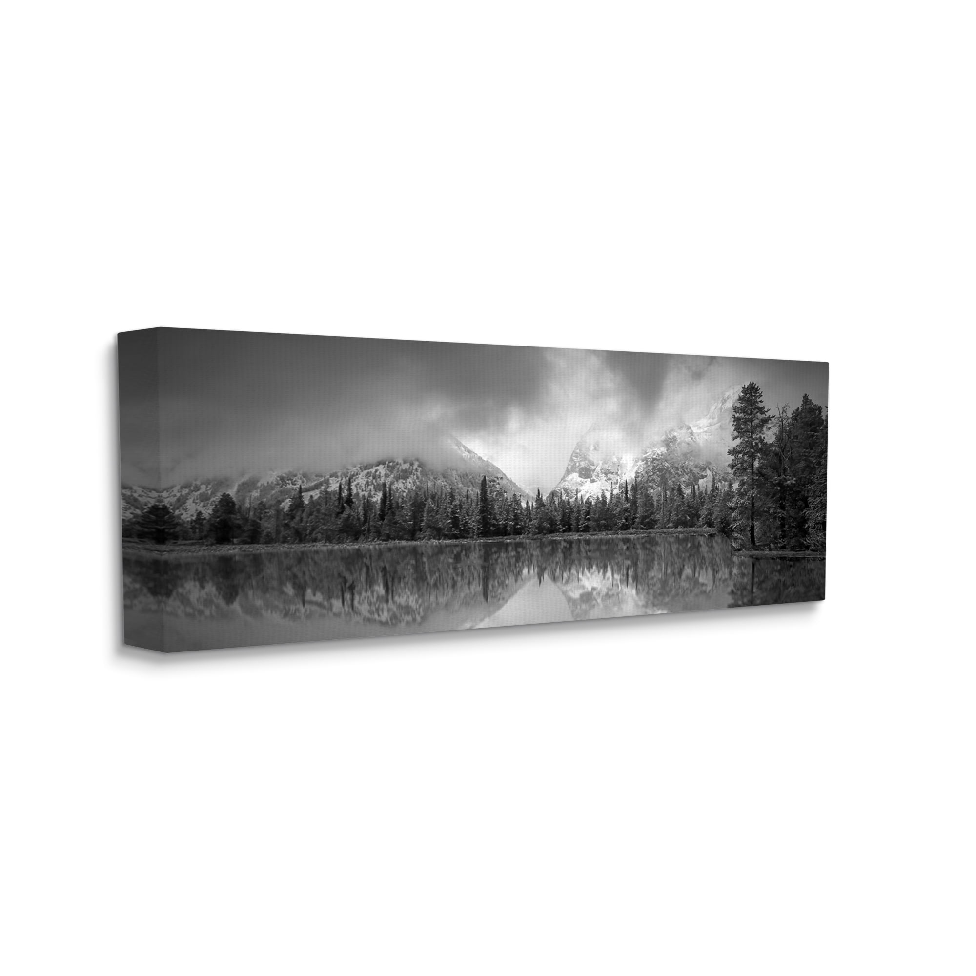 Stupell Industries Grey Lake Landscape Landscape Photography Gallery Wrapped Canvas Art Print Wall Art, 30 x 13