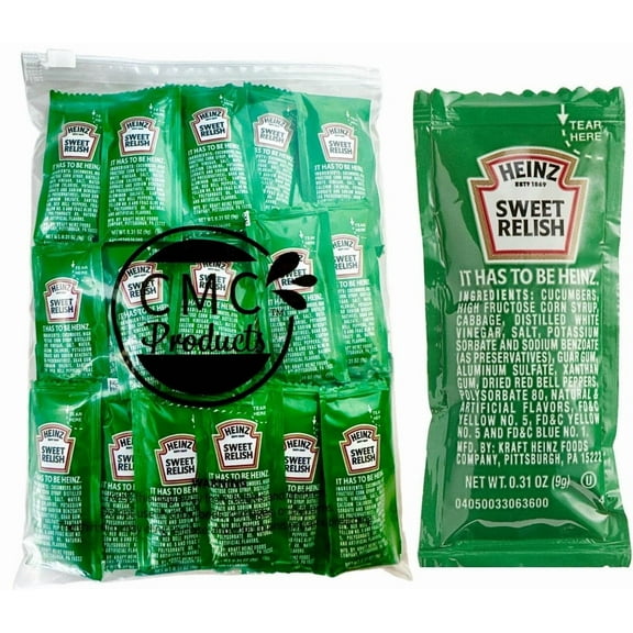 Heinz Relish Packets (9) - 50 Relish Condiment Packs in Custom CMC Products Food Safe Slide Seal Bag, bundle, packaged by CMC Products (50 Packets)