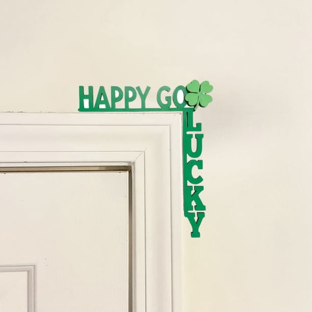 Fiudx Marco de Puerta Del Día de San Patricio, Decoración Irlandesa de Madera para Esquina de Pared, Decoración Festiva para El Hogar y La Oficina, Diseño Verde y Dorado, Ideal para Uso En Interiores