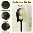 thumbnail image 4 of Lakihair Half Blonde Black 2 Tone Short Straight Hair Bob Wig with Bangs Cosplay Wigs for Women, 4 of 9