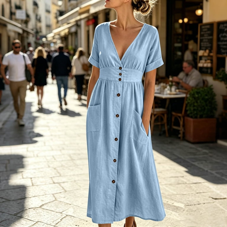 blue short sleeve cinched waist midi dress Ditsy Floral Cinched Waist Midi Dress with Ric-Rac  Sail to Sable
