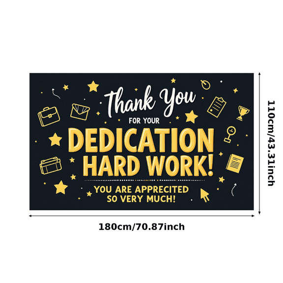 Black Background Thank You Banner with Gold Elements for Appreciating Hard Work Party Supplies Backdrop Decorations for Office Events Staff Parties and Recognition Ceremonies