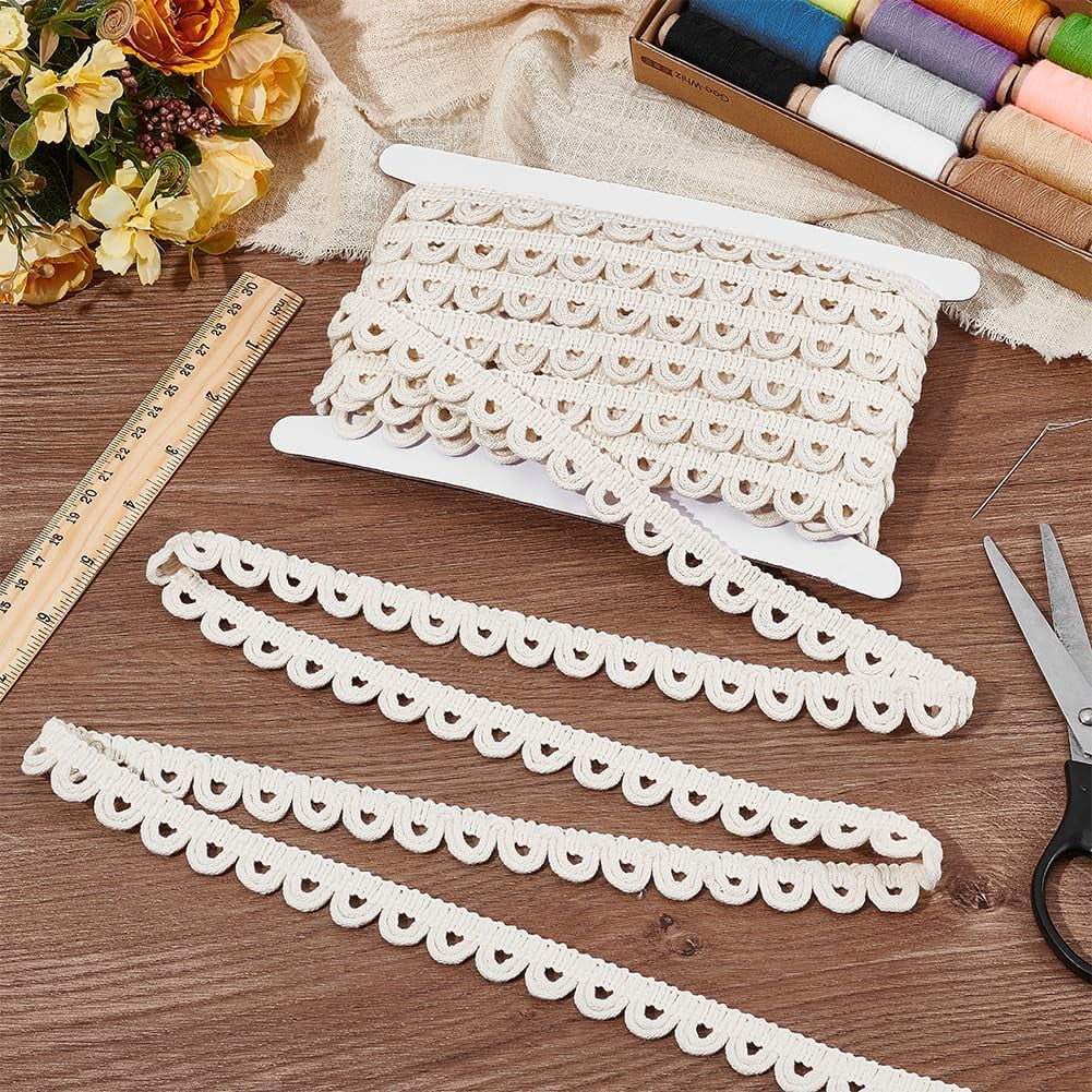 10 Yards Cotton Lace Trim with Elastic Button Loop 4/5" Beige Sewing Trim Gimp Braid Fringe Trims