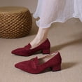 thumbnail image 3 of HomeDM Womens Low Chunky Block Heels Closed Pointy Toe Slip-On Dress Pumps Shoes for Wedding Party Work, Wine Size 7.5, 3 of 9