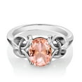 thumbnail image 3 of Gem Stone King 925 Sterling Silver Peach Nano Morganite Ring for Women (2.00 Cttw, Oval 9X7MM, Available in Size 5, 6, 7, 8, 9), 3 of 5