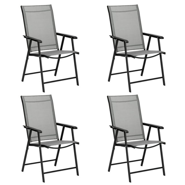 Clearance! 4-Pack Patio Dining Chairs, Portable Folding Chair with Armrests and Metal Frame, Outdoor Chairs for Camping, Beach, Garden, Pool, Backyard, Deck, Outdoor Patio Furniture, Gray, W12400