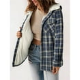 thumbnail image 5 of Women's Plaid Jacket Long Sleeve Button Down Fleece Hooded Jackets Warm Coat Blue Checkered M, 5 of 7