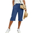 thumbnail image 2 of Capri Pants for Women Plus Size Womens Solid Color Button Rolled Hem Linen Outdoor Sport Hiking Trousers with Pockets, 2 of 6