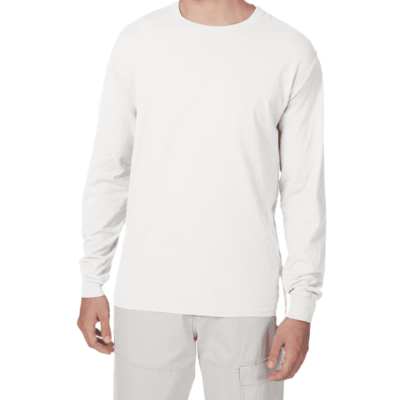 Hanes Men's Beefy-T Long Sleeve T-Shirt, Comfortable Crew Neck Classic Fit Tee, White, S